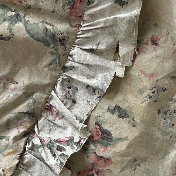 Vintage Ralph Lauren Francesca Queen Flat Sheet Set of 2 Ruffle Sham Tan Floral - Picture 14 of 16